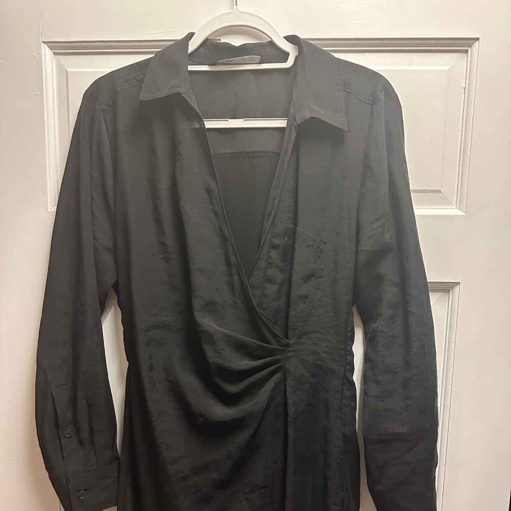 Zara Black Long sleeved mid dress